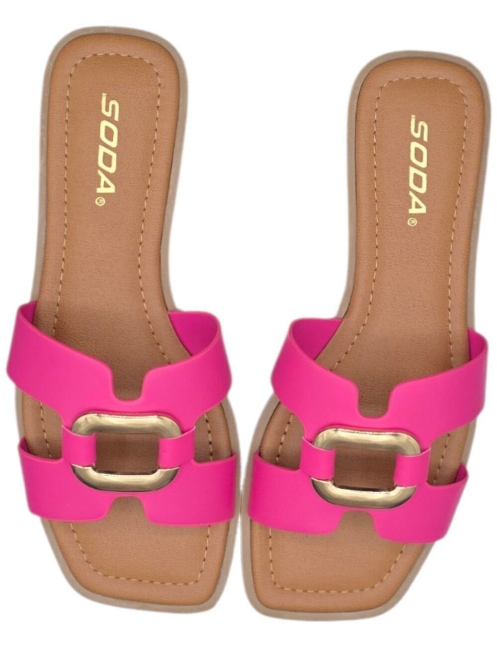 Soda FENG-S Fuchsia Gold Buckle Square Toe Slide Sandals Size 7 NIB - Picture 3 of 9